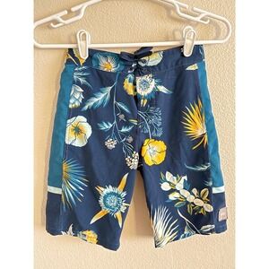 Vans Boys Board Shorts Navy Blue Green Floral Tropical Swim Trunks Size 23
